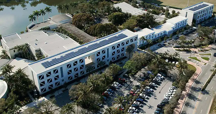 UM-Frost-School-of Music a modern building with solar panels on the roof