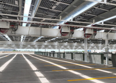 Solar panel installed on a parking garage roof