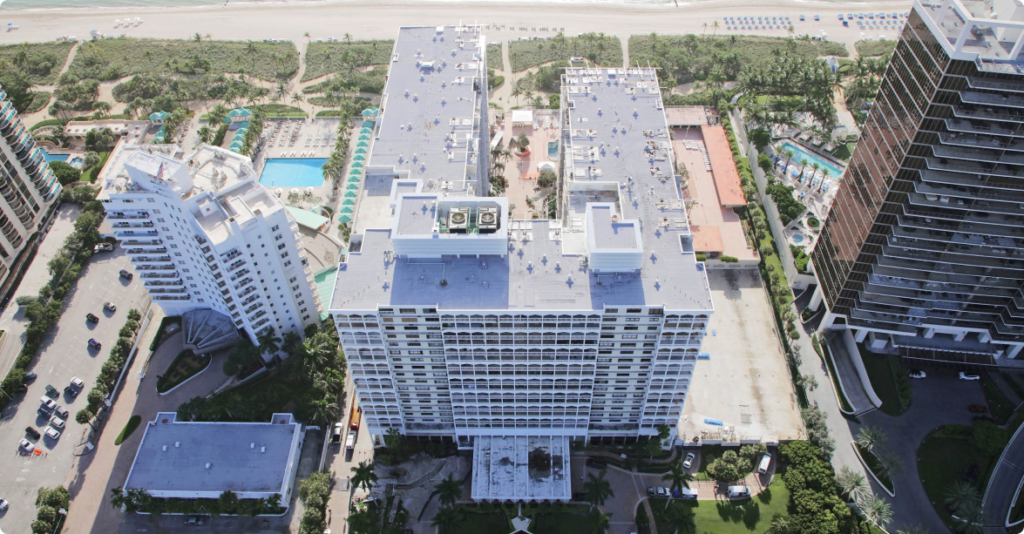 a high-rise commercial building with a flat roofing system in Tampa